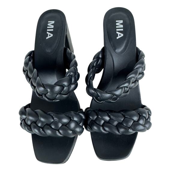 MIA‎ MAINE BRAIDED VEGAN LEATHER HEELED SANDALS IN BLACK NWOB WOMEN'S SIZE 8.5 - Picture 2 of 15